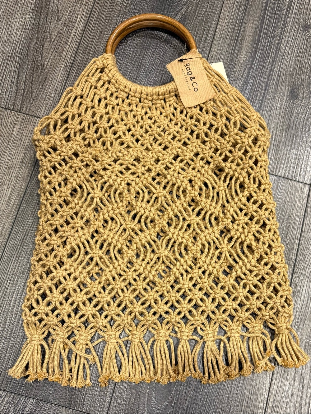 Rag & Co Woven Macramé Tote in Tan